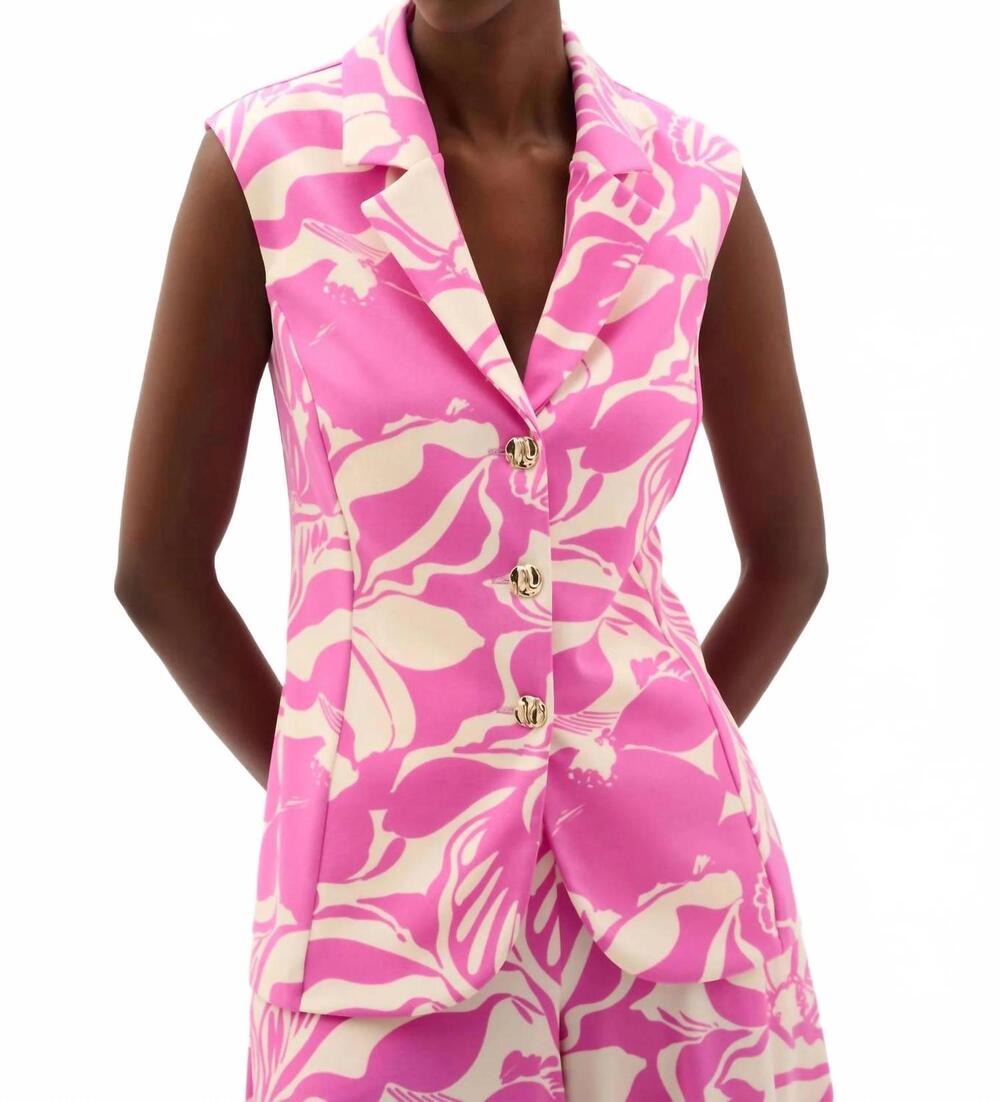 NEW JOSEPH RIBKOFF floral print sleeveless vest in beige/pink